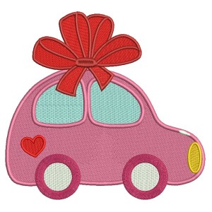 Cute Little Car With a Giant Bow Filled Machine Embroidery Design Digitized Pattern